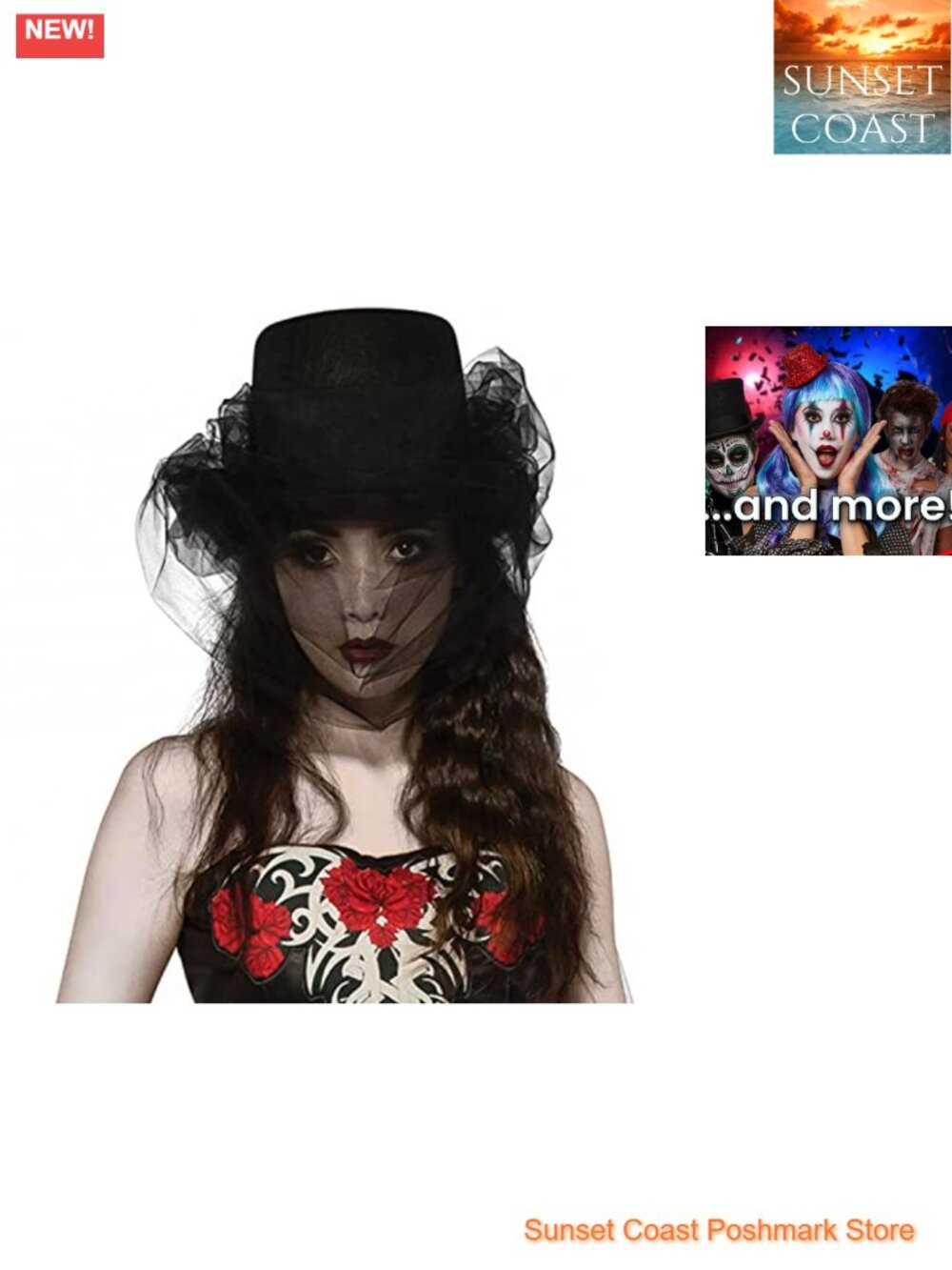 Heart of Darkness Top Hat with Tulle Veil Adult Costume Headwear